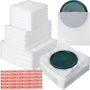 Berlune 200 Pack Foam Sheets Foam Pouches Bulk for Packing Dishes Glasses, Packing Supplies for Moving Cushioning Moving Supplies with 200 Fragile Stickers Labels(7.5" X 7.5", 7.5" X 12", 12" X 12")