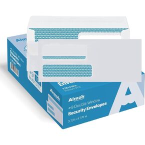 Aimoh 500#9 Double Window SELF Seal Security Envelopes - for Invoices, Statements & Documents, Security Tinted - Size 3-7/8 x 8-7/8-24 LB - 500 Count (30139)