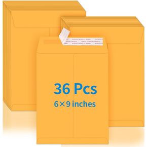 36 Pack Catalog Envelopes Self Seal, 6 x 9 Inches Catalog Mailing Envelopes, Brown Kraft Printable Manila Envelopes for Mailing, Organizing and Storage