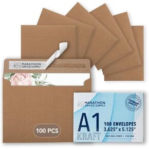 MOS A9 Invitation Envelopes – 5-3/4" x 8-3/4" Kraft Mailing Envelopes Self Seal (100 Count) – 120GSM/ 32LB Bond Heavy Duty – For Greeting Cards, Card Making, RSVP Cards, Wedding Invites