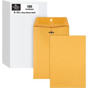 Quality Park 6-1/2 x 9-1/2 Clasp Envelopes, Clasp and Gummed Closures for Storing or Mailing, Heavy-Duty 32 lb Kraft Paper, 100 Per Box (QUA37763)