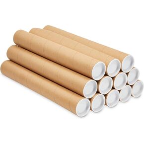 Stockroom Plus 12 Pack Brown Round Cardboard Mailing Tubes with Caps for Shipping, Packing, Art Prints, Maps, and Blueprints - 2 x 15 in Poster Tubes for Mailing