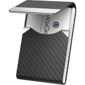 حامل بطاقة MaxGear Business ، PU Leather و Feeld Steel Card Card للرجال أو النساء ، حامل بطاقات الأسماء النحيفة RFID حلق بطاقات الائتمان مع الإغلاق المغناطيسي ، الكربون الأسود in Kuwait