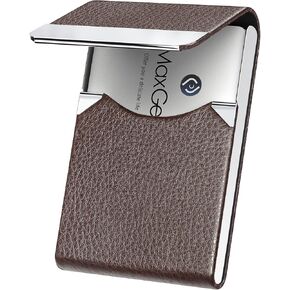 حامل بطاقة MaxGear Business ، PU Leather و Feeld Steel Card Card للرجال أو النساء ، حامل بطاقات الأسماء النحيفة RFID حلق بطاقات الائتمان مع الإغلاق المغناطيسي ، الكربون الأسود