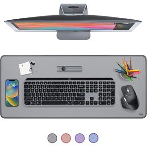 Logitech Desk Mat - Studio Series, Multifunctional Large Desk Pad, Extended Mouse Mat, Office Desk Protector with Anti-slip Base, Spill-resistant Durable Design, in Mid-Grey
