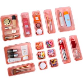 15 PCS Interlocking Desk Drawer Organizer Separator for Office,Bathroom,Kitchen,Makeup（Black）