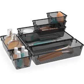28 PCS Clear Plastic Drawer Organizers Set, 4 Size Desk Drawer Organizer Trays for Makeup, Jewelry, Kitchen Utensils, Gadgets and Office Accessories