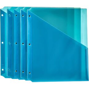 Amazon Basics Binder Organizer Poly Jacket, 3 Hole Punch, Pack of 25, Assorted Colors, 9.3 x 11.2 inches