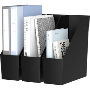 3 Pack Magazine Rack, Plastic File Folder Bin Organizer, Gray