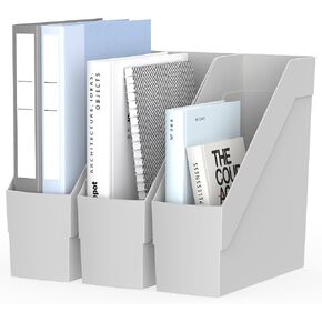 3 Pack Magazine Rack, Plastic File Folder Bin Organizer, Gray