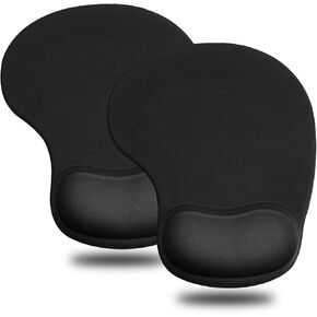 JIKIOU Mouse Pad, 2 Pack Ergonomic Mouse Pads with Comfortable Gel Wrist Rest Support and Lycra Cloth, Non-Slip PU Base for Easy Typing Pain Relief Durable and Easy to Clean Small Black