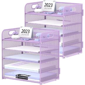 Supeasy 5 Trays Paper Organizer Letter Tray with Handle-Mesh Desk File Organizer, Paper Sorter Desk Organizer for Office, Home or School