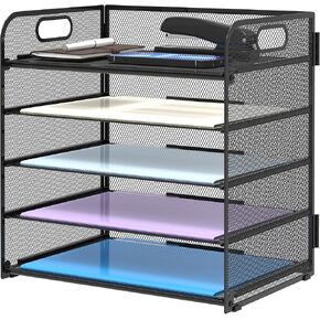 Supeasy 5 Trays Paper Organizer Letter Tray with Handle-Mesh Desk File Organizer, Paper Sorter Desk Organizer for Office, Home or School