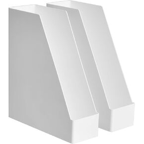 Amazon Basics Rectangular Plastic Desk Organizer, Magazine Rack, White, 2-Pack