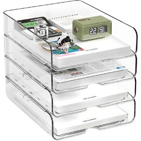 4-Tier Paper Organizer for Desk, Stackable Desk Organizer Paper Tray, Desk Accessories & Workspace Organizers, Ideal for Office Supplies, Paper Storage (Clear, 4-Tier)