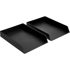 Amazon Basics Rectangular Plastic Desk Organizer, letter size Tray, 2-Pack, 9.7 x 2.2 x 13 inches, Black