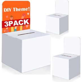 3 Pcs Ballot Boxes Suggestion Boxes Donation Box for Fundraising, Cardboard Raffle Box with Slot and Removable Header for Collecting Business Card Voting Contest (White)