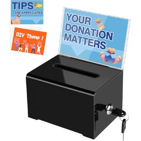 Polmart Tip Box/Suggestion/Business Card Collection Box with Lock (Built-in Sign Holder, Clear Color)