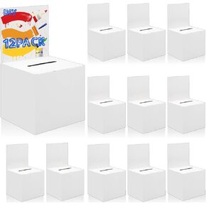 12 Pack Raffle Ticket Box Suggestion Box White Donation Ballot Box for Fundraising Cardboard Charity Box with Slot for Collecting Business Card Voting Contest, 6 x 6 x 6 Inches