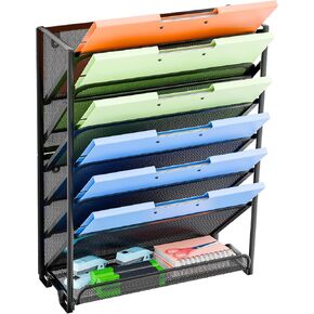 Simple Trending Wall File Organizer, Mesh 7-Tier Vertical Hanging File Holder, Desktop Metal Files Rack for Office and Home, Black