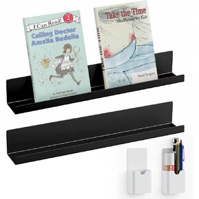 Metal Magnetic Book Shelf: Set of 2 Strong Adsorption, with Magnetic Pen Holders, Heavy-Duty Floating Wall-Mounted Organizer for Books, Office, Kids Room, Space-Saving Modern Design(Black Mesh) in Kuwait