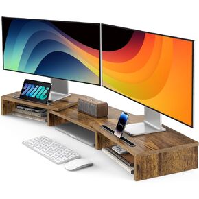 AMERIERGO Dual Monitor Stand Riser for 2 Monitors, Monitor Stand for Desk, Adjustable Computer Monitor Stand with 2 Slot, Multifunctional Desktop Organizer Stand for Laptop, PC, Computer, Printer