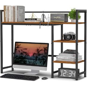 Snughome Desk Shelf, 38.6" Desktop Organizer Shelf, Desk Hutch for Computer Monitor, 4 Tier Desktop Display Rack, Wood Desktop Bookshelf Storage Rack for Home Office Dorm, Rustic Brown