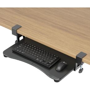 suptek Small Keyboard Tray Under Desk Pull Out with C Clamp Mount, Computer Keyboard & Mouse Tray, 20 (24.2 Including Clamps) x 11.8 inch Slide-Out Platform Computer Drawer for Typing, Black, DSF1S