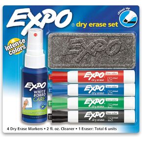 EXPO® Dry Erase Markers Set, Mixed Tip White Board Markers with White Board Eraser, Assorted Colors, 11 Count