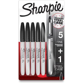 Sharpie Permanent Markers Set, Quick Drying And Fade Resistant Fine Tip Marker For Wood, Plastic, Paper, Metal, And More, Drawing, Coloring, And Poster Marker , Black, 5 Count