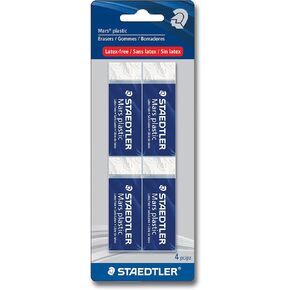 STAEDTLER Mars Plastic, Premium Quality Vinyl Eraser, White, Latex-free, Age-resistant, Minimal Crumbling, 4 Pack (526 50 BK4)