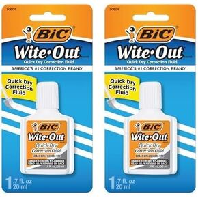 BIC Wite-Out Quick Dry Correction Fluid, 20mL, White, Goes on Easy with A Reduced Dry Time, 1-Count Pack