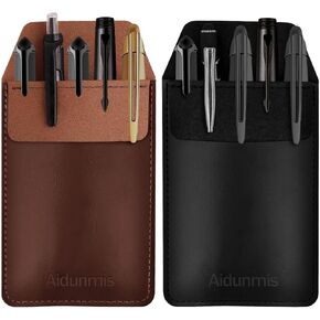 Pocket Protector, 2 Pieces PU Leather Pocket Pen Holder Organizer Pouch for Shirts Lab Coats Pants Pen Sleeve MultiPurpose Pen Pocket Holds Pens Pointers Pencils and Notes Card (Brown, Black)