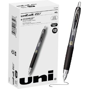 Uni-Ball 207 Amblable Ambels Ambels Point ، 0.7 مم ، أسود ، 12 حزمة
