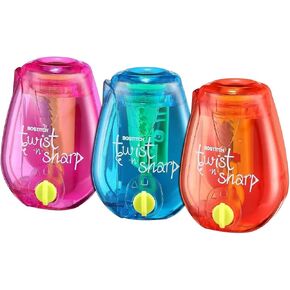 Bostitch Office Twist-N-Sharp Manual Pencil Sharpener, Easy Open Tray, Perfect for Kids, Works with Colored Pencils & Makeup Pencils, 3-Pack