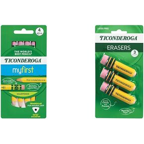 Ticonderoga My First Short Triangular Wood-Cased Pencils, #2 HB Soft, With Erasers, Yellow, 4 Count in Kuwait