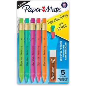 Paper Mate Handwriting Triangular Mechanical Pencil Set with Lead & Eraser Refills, 1.3mm, School Supplies, Office Supplies, Sketching Pencils, Drafting Pencil, Fun Barrel Colors, 8 Count