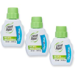 Paper Mate Liquid Paper Fast Dry Correction Fluid, 22 ml, 3 Count