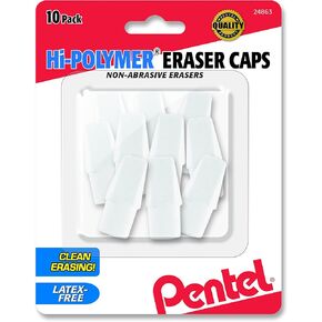 Pentel® Hi-Polymer® Eraser Caps, White, Pack Of 50