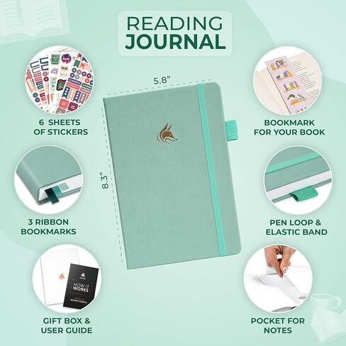 Clever Fox Reading Journal Premium – Review Log Notebook with Reading Tracker – Gifts & Accessories for Book Lovers, Adults & Kids (Mint Cream) in Saudi Arabia