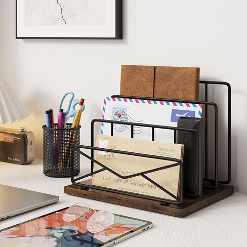 Desktop Mail Sorters Mail Organizer-with 2 Slot Matte Black Metal Desktop Mail Sorter Metal Storage File Holder Letter Sorter Organizer for Home or Office Desktop in Saudi Arabia