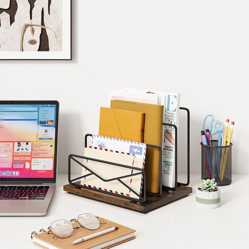 Desktop Mail Sorters Mail Organizer-with 2 Slot Matte Black Metal Desktop Mail Sorter Metal Storage File Holder Letter Sorter Organizer for Home or Office Desktop in Saudi Arabia