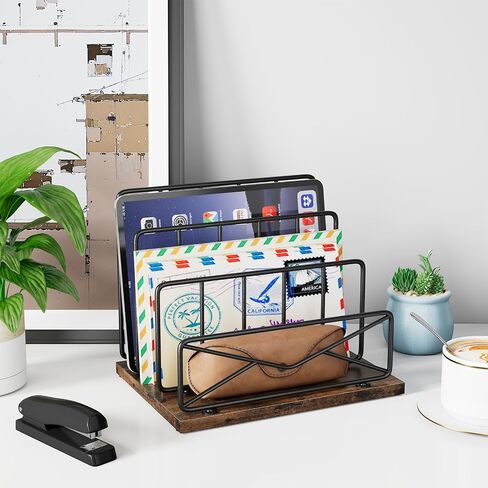 Desktop Mail Sorters Mail Organizer-with 2 Slot Matte Black Metal Desktop Mail Sorter Metal Storage File Holder Letter Sorter Organizer for Home or Office Desktop in Saudi Arabia