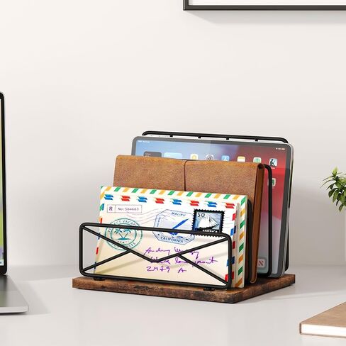 Desktop Mail Sorters Mail Organizer-with 2 Slot Matte Black Metal Desktop Mail Sorter Metal Storage File Holder Letter Sorter Organizer for Home or Office Desktop in Saudi Arabia