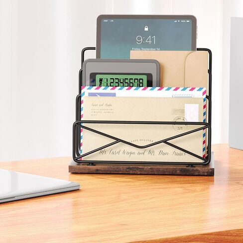 Desktop Mail Sorters Mail Organizer-with 2 Slot Matte Black Metal Desktop Mail Sorter Metal Storage File Holder Letter Sorter Organizer for Home or Office Desktop in Saudi Arabia