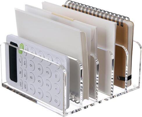 SANRUI Clear Desktop File Organizer, 5 Compartments Acrylic Office Document Sorter Mails Storage, Multifunction Letter Folder Racks Holders for Office,Home, School Desk Organization in Kuwait