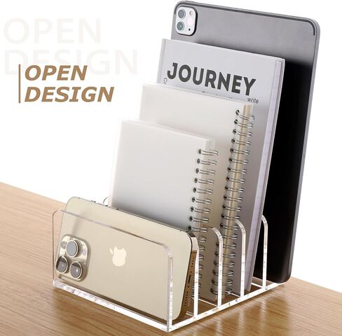 SANRUI Clear Desktop File Organizer, 5 Compartments Acrylic Office Document Sorter Mails Storage, Multifunction Letter Folder Racks Holders for Office,Home, School Desk Organization in Kuwait