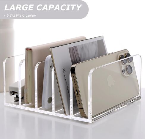 SANRUI Clear Desktop File Organizer, 5 Compartments Acrylic Office Document Sorter Mails Storage, Multifunction Letter Folder Racks Holders for Office,Home, School Desk Organization in Kuwait