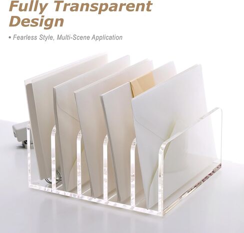 SANRUI Clear Desktop File Organizer, 5 Compartments Acrylic Office Document Sorter Mails Storage, Multifunction Letter Folder Racks Holders for Office,Home, School Desk Organization in Kuwait