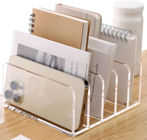 SANRUI Clear Desktop File Organizer, 5 Compartments Acrylic Office Document Sorter Mails Storage, Multifunction Letter Folder Racks Holders for Office,Home, School Desk Organization in Kuwait